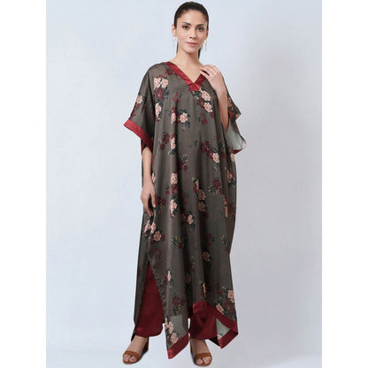 First Resort by Ramola Bachchan Green & Maroon Floral Kaftan Dress