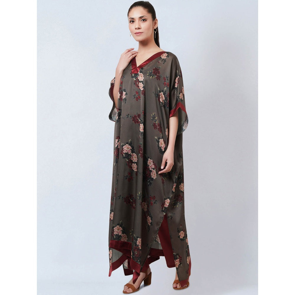 First Resort by Ramola Bachchan Green & Maroon Floral Kaftan Dress
