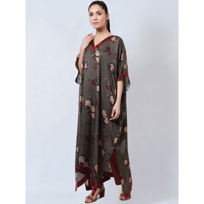 First Resort by Ramola Bachchan Green & Maroon Floral Kaftan Dress