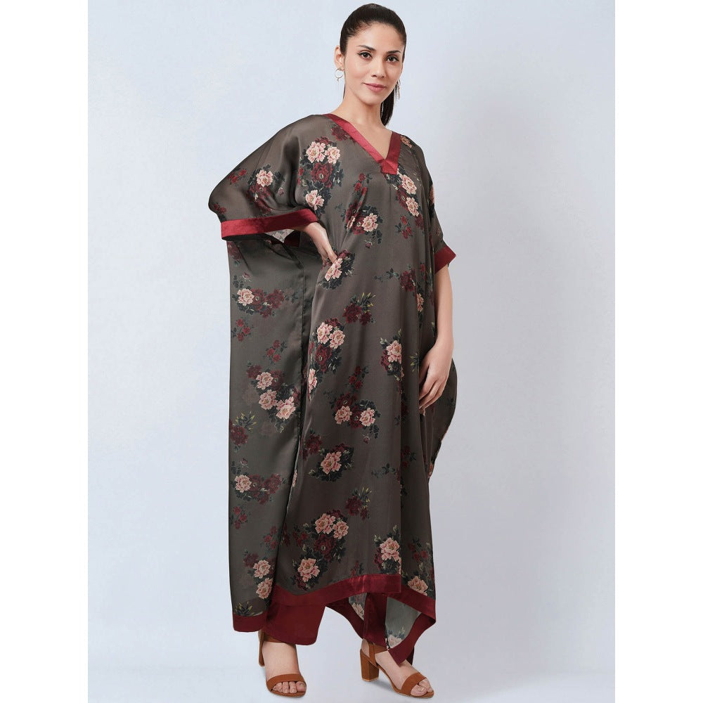First Resort by Ramola Bachchan Green & Maroon Floral Kaftan Dress