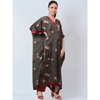 First Resort by Ramola Bachchan Green & Maroon Floral Kaftan Dress
