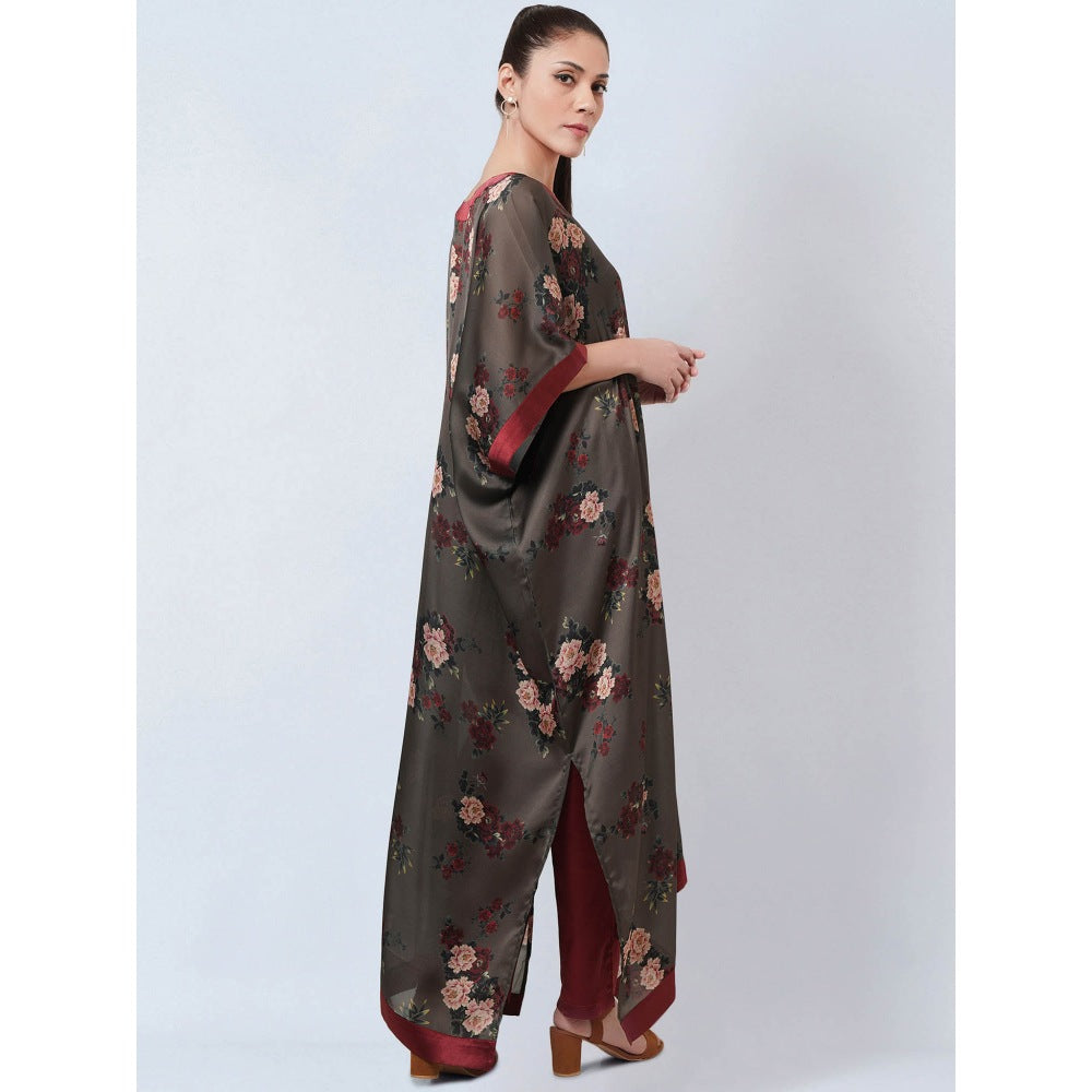 First Resort by Ramola Bachchan Green & Maroon Floral Kaftan Dress