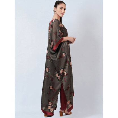 First Resort by Ramola Bachchan Green & Maroon Floral Kaftan Dress