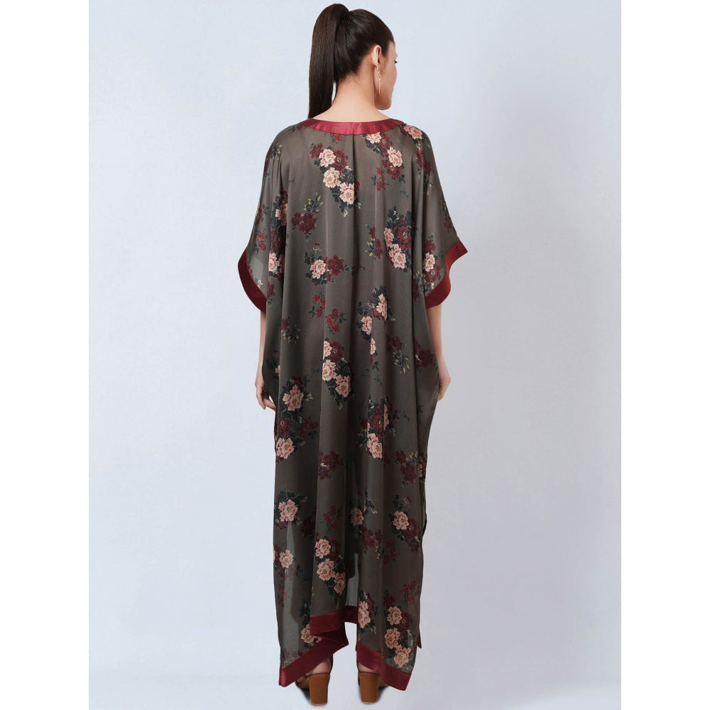 First Resort by Ramola Bachchan Green & Maroon Floral Kaftan Dress