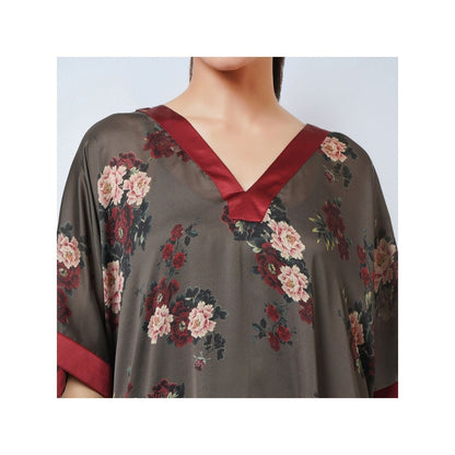 First Resort by Ramola Bachchan Green & Maroon Floral Kaftan Dress