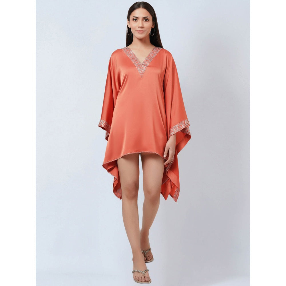 First Resort by Ramola Bachchan Coral Embellished Kaftan Dress Top