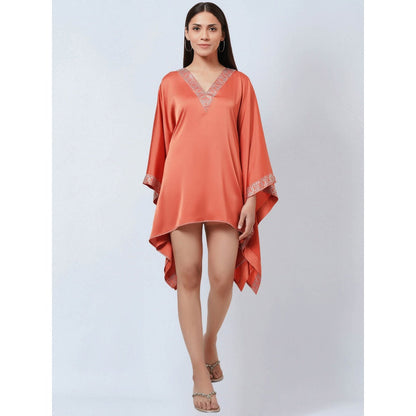 First Resort by Ramola Bachchan Coral Embellished Kaftan Dress Top