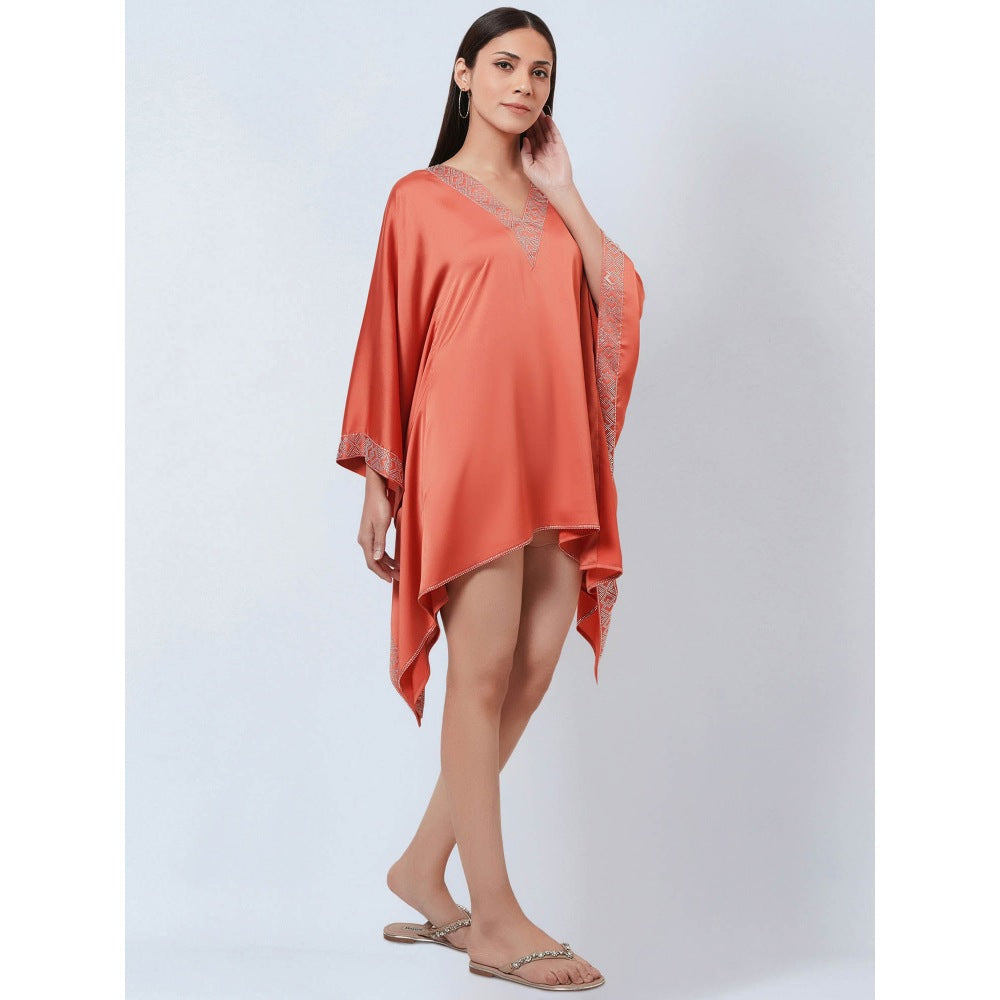 First Resort by Ramola Bachchan Coral Embellished Kaftan Dress Top