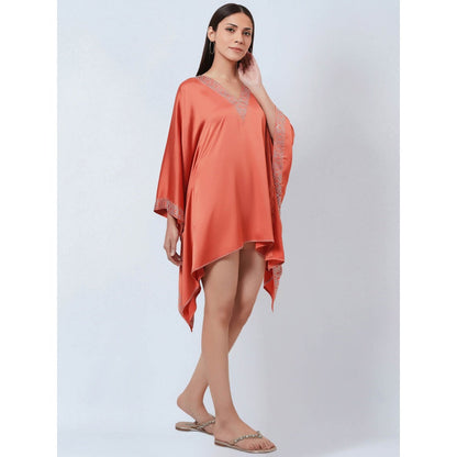 First Resort by Ramola Bachchan Coral Embellished Kaftan Dress Top