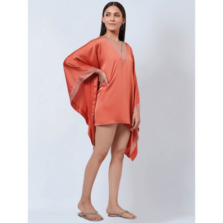 First Resort by Ramola Bachchan Coral Embellished Kaftan Dress Top
