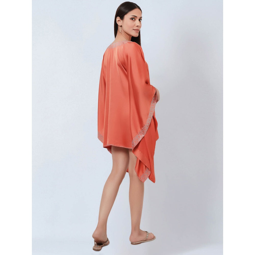 First Resort by Ramola Bachchan Coral Embellished Kaftan Dress Top