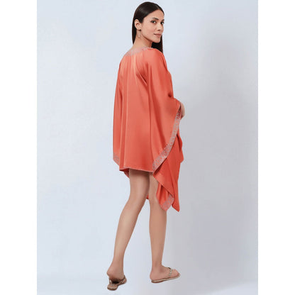 First Resort by Ramola Bachchan Coral Embellished Kaftan Dress Top