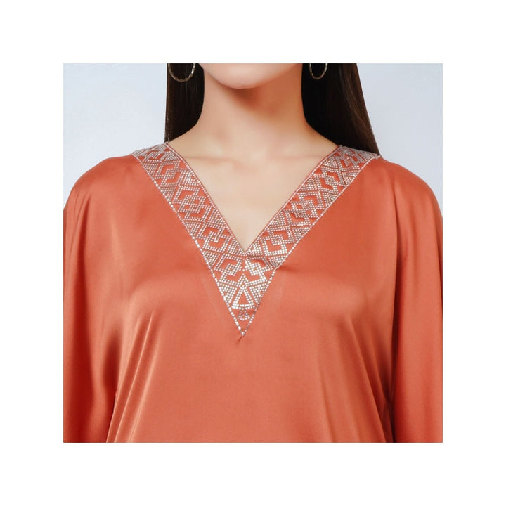 First Resort by Ramola Bachchan Coral Embellished Kaftan Dress Top