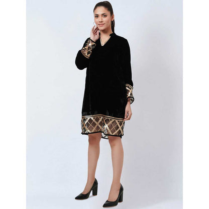 First Resort by Ramola Bachchan Black Silk Velvet Kurta with Gota Lace Detail