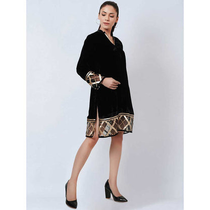 First Resort by Ramola Bachchan Black Silk Velvet Kurta with Gota Lace Detail