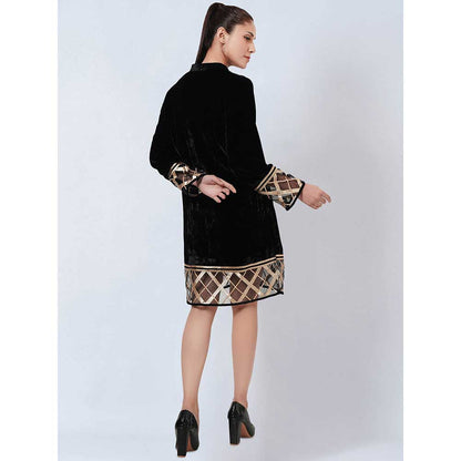 First Resort by Ramola Bachchan Black Silk Velvet Kurta with Gota Lace Detail