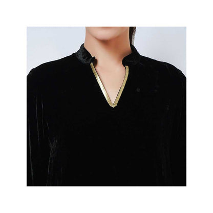 First Resort by Ramola Bachchan Black Silk Velvet Kurta with Gota Lace Detail