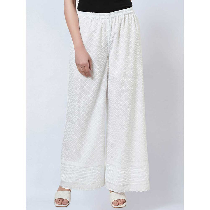 First Resort by Ramola Bachchan White Embroidered Pants