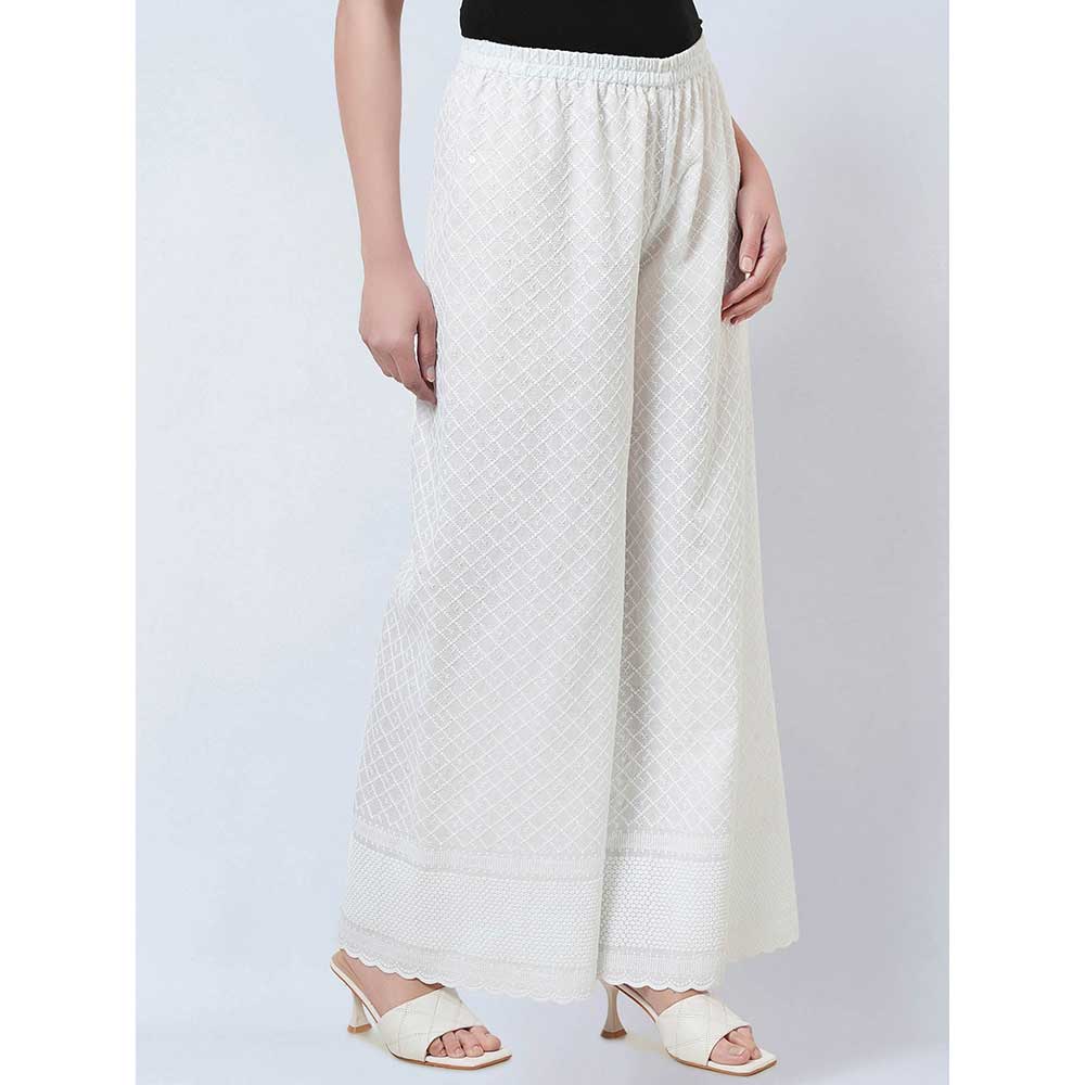 First Resort by Ramola Bachchan White Embroidered Pants