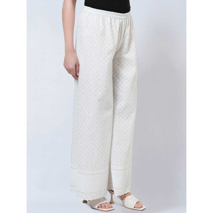 First Resort by Ramola Bachchan White Embroidered Pants