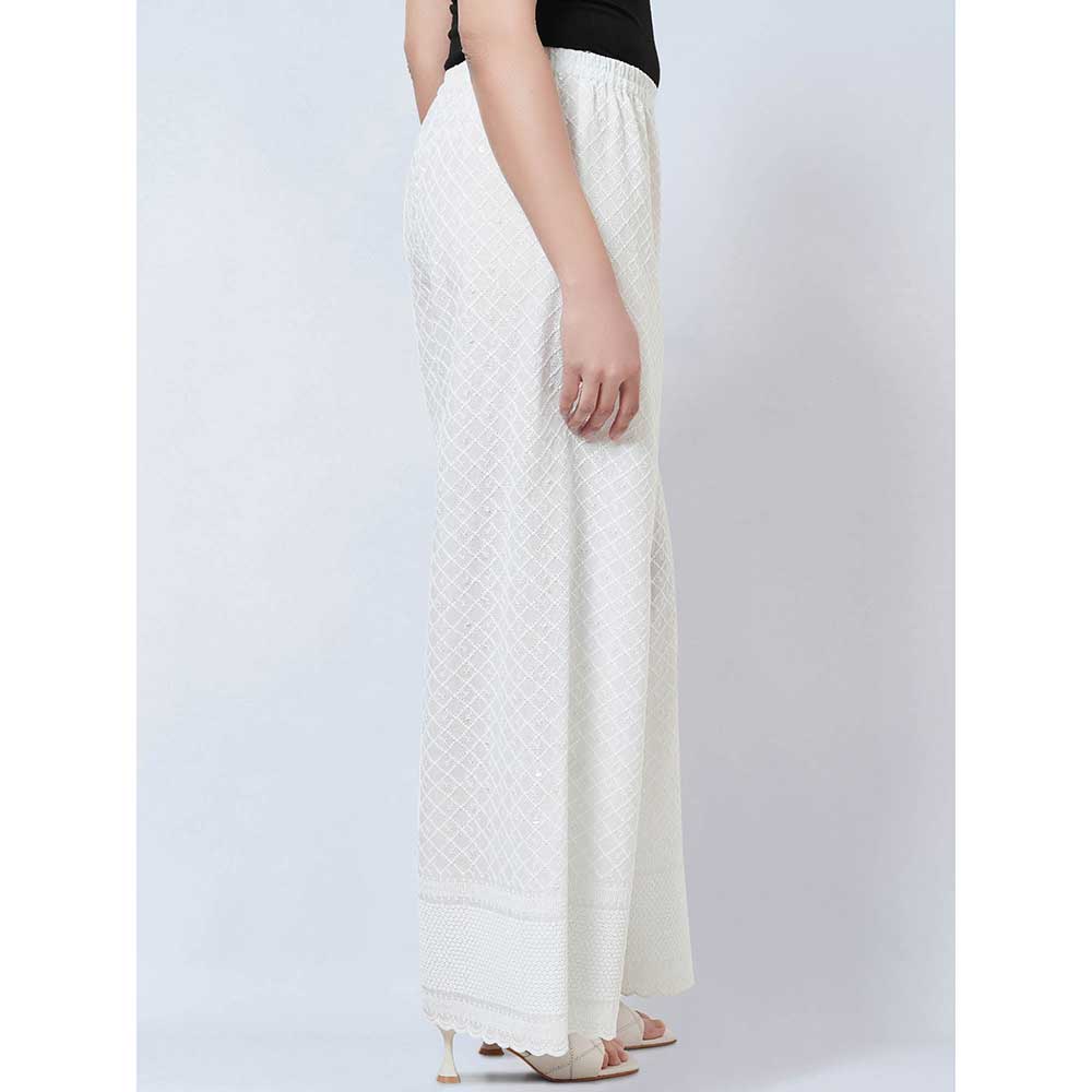 First Resort by Ramola Bachchan White Embroidered Pants