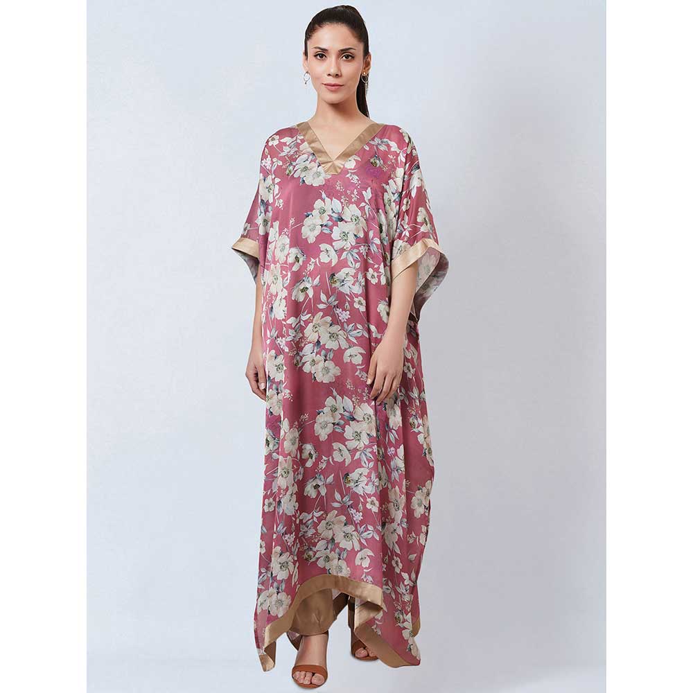 First Resort by Ramola Bachchan Blush Pink Floral Kaftan (Set of 2)
