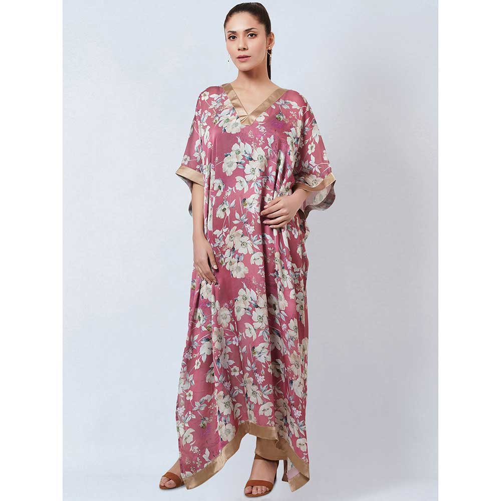 First Resort by Ramola Bachchan Blush Pink Floral Kaftan (Set of 2)