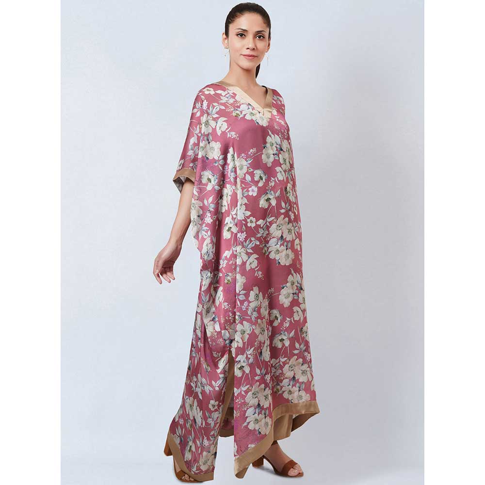 First Resort by Ramola Bachchan Blush Pink Floral Kaftan (Set of 2)