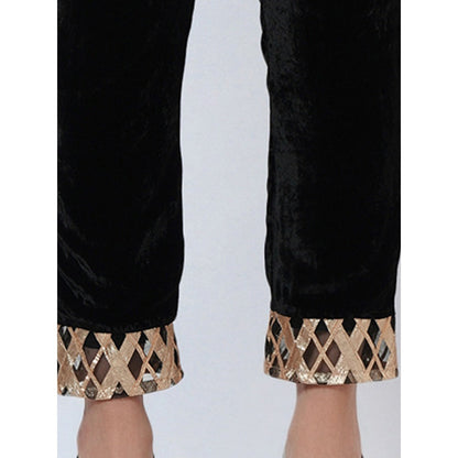 First Resort by Ramola Bachchan Black Silk Velvet Kurta & Pant with Gota Lace (Set of 2)