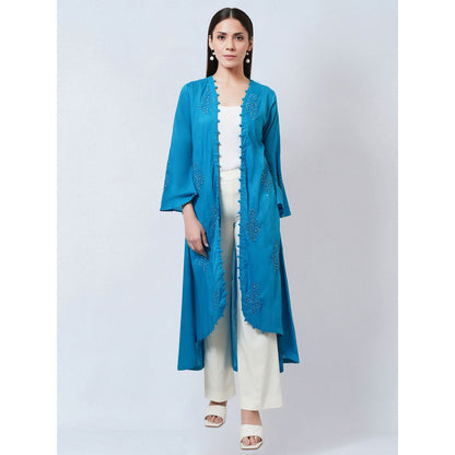 First Resort by Ramola Bachchan Blue Embellished Cotton Jacket