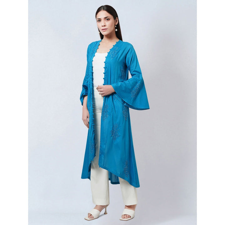 First Resort by Ramola Bachchan Blue Embellished Cotton Jacket