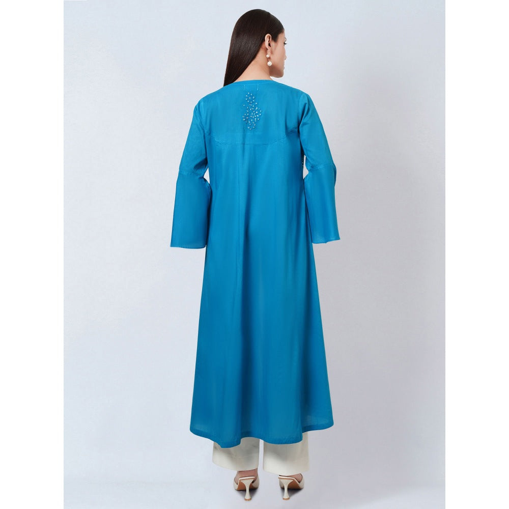 First Resort by Ramola Bachchan Blue Embellished Cotton Jacket