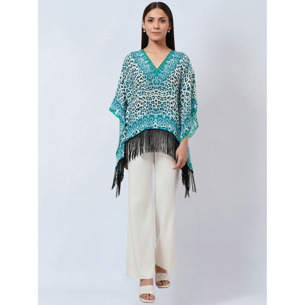 First Resort by Ramola Bachchan Blue Animal Print Kaftan Style Top