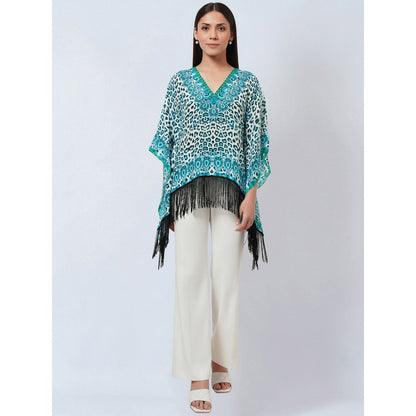 First Resort by Ramola Bachchan Blue Animal Print Kaftan Style Top