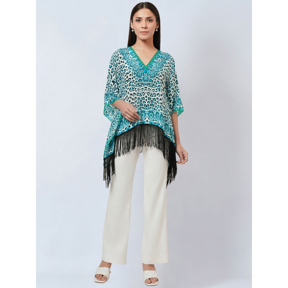 First Resort by Ramola Bachchan Blue Animal Print Kaftan Style Top