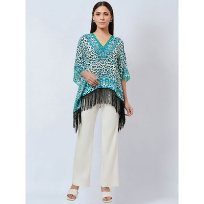 First Resort by Ramola Bachchan Blue Animal Print Kaftan Style Top