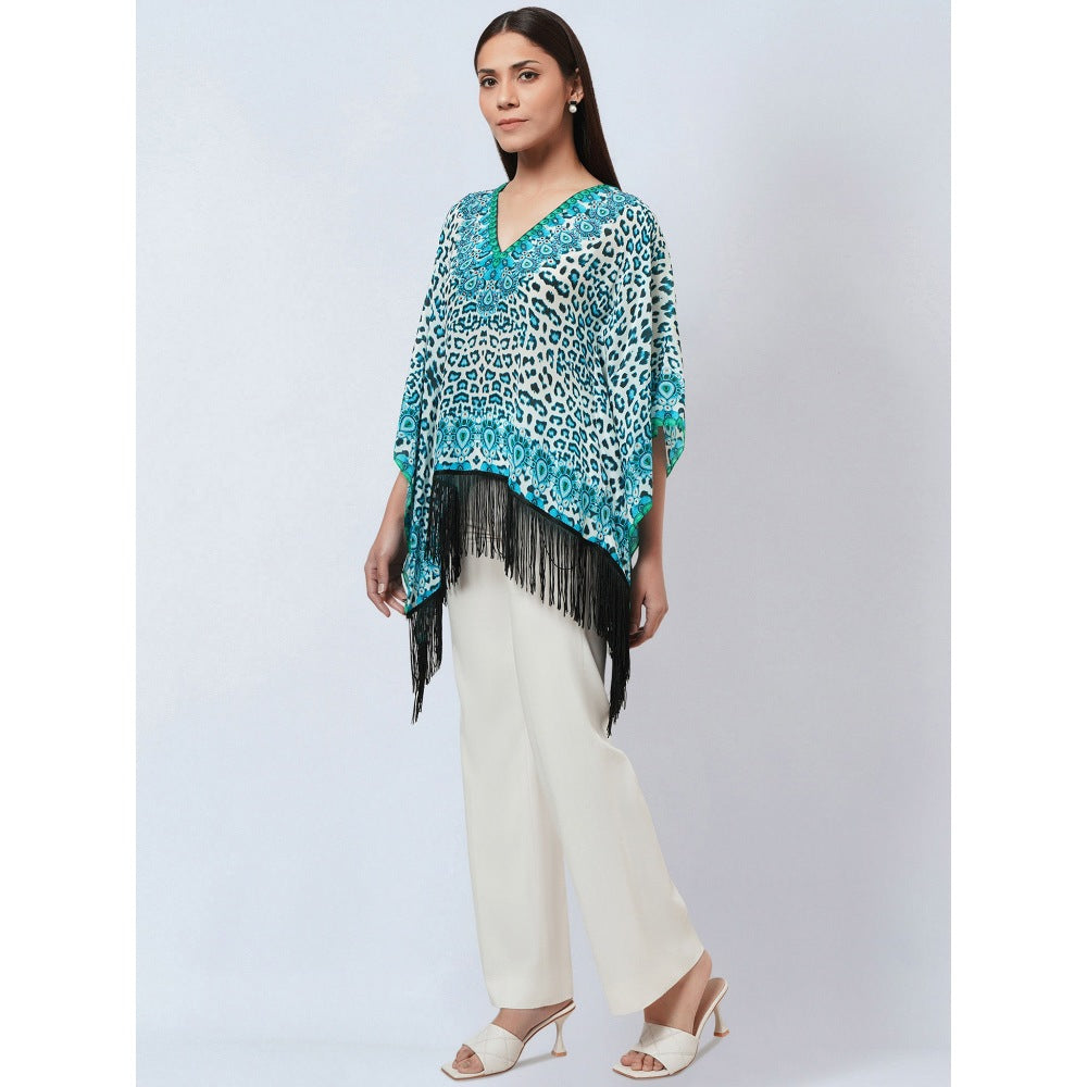 First Resort by Ramola Bachchan Blue Animal Print Kaftan Style Top
