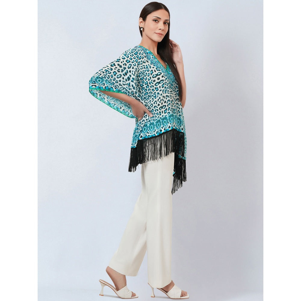 First Resort by Ramola Bachchan Blue Animal Print Kaftan Style Top