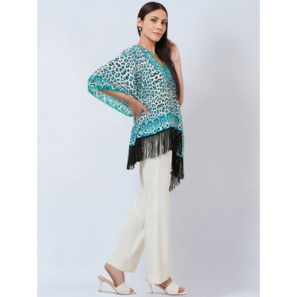 First Resort by Ramola Bachchan Blue Animal Print Kaftan Style Top