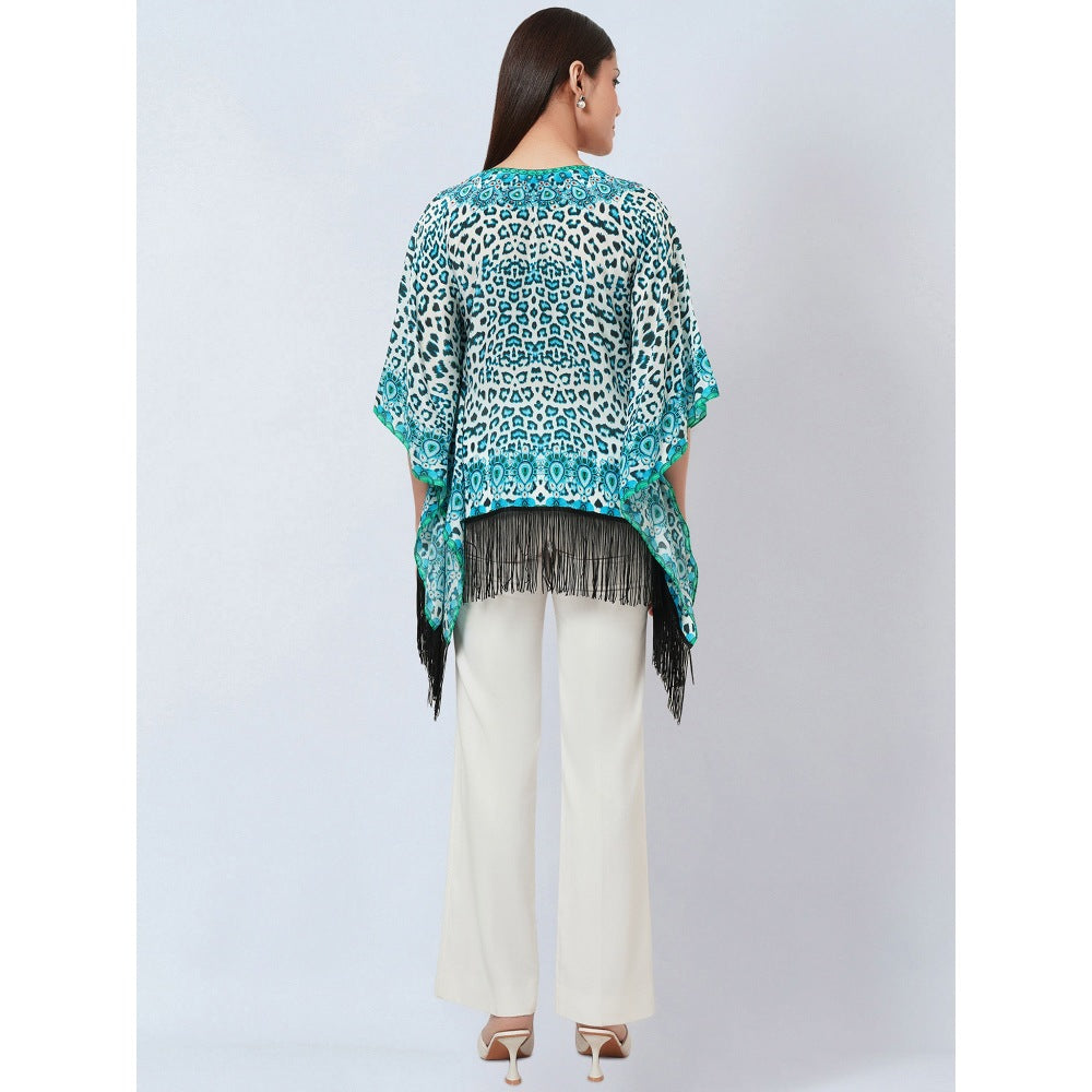 First Resort by Ramola Bachchan Blue Animal Print Kaftan Style Top