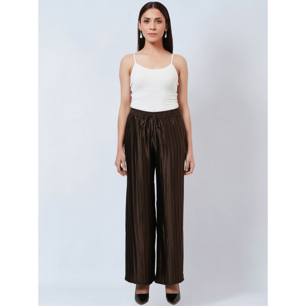 First Resort by Ramola Bachchan Brown Box Pleated Palazzo