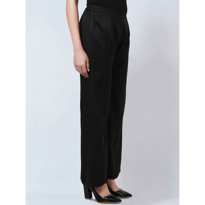 First Resort by Ramola Bachchan Black Crepe Straight Pant