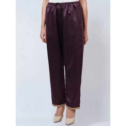 First Resort by Ramola Bachchan Purple Satin Straight Pant with Lace