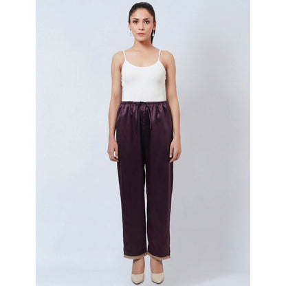 First Resort by Ramola Bachchan Purple Satin Straight Pant with Lace
