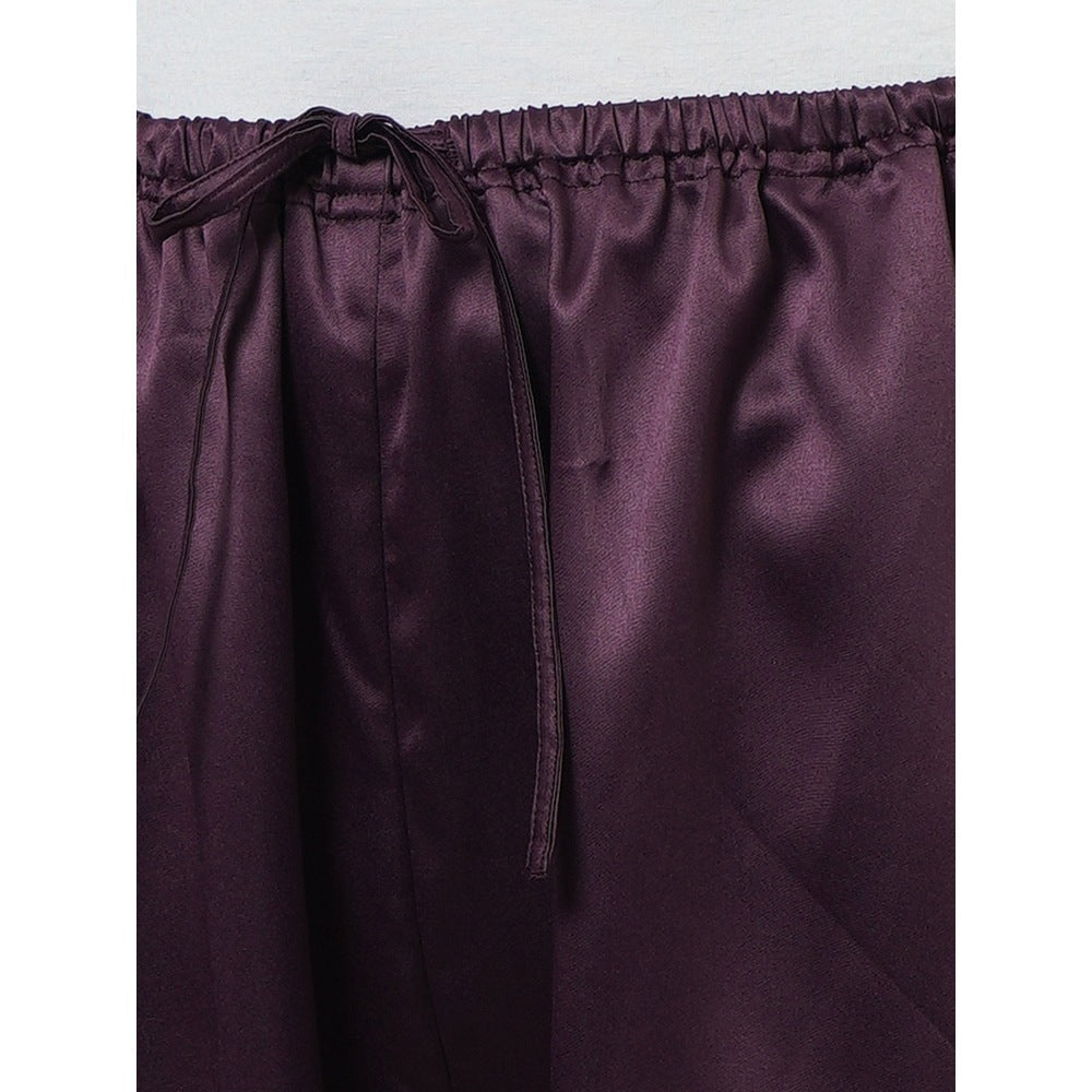 First Resort by Ramola Bachchan Purple Satin Straight Pant with Lace
