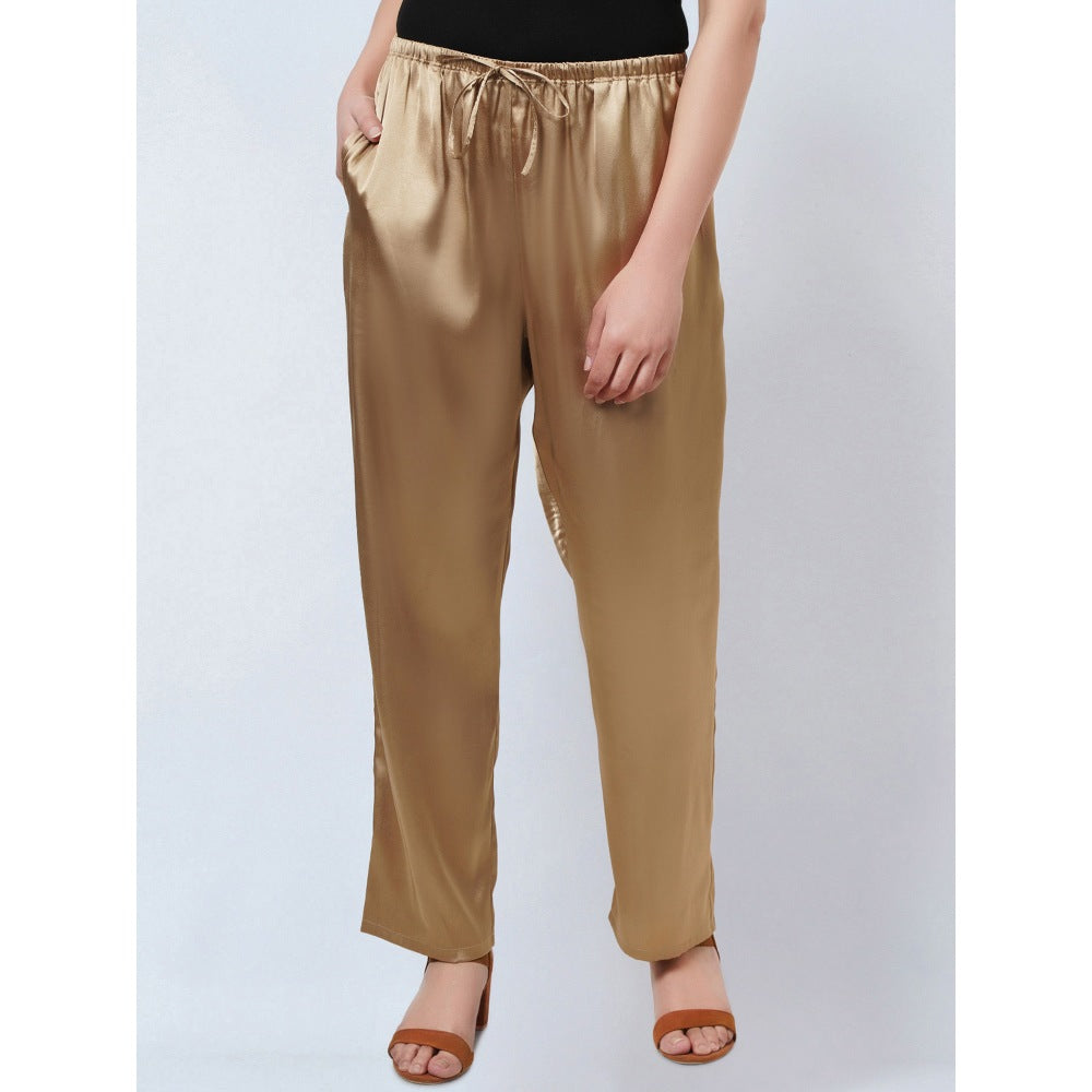 First Resort by Ramola Bachchan Gold Satin Straight Pant