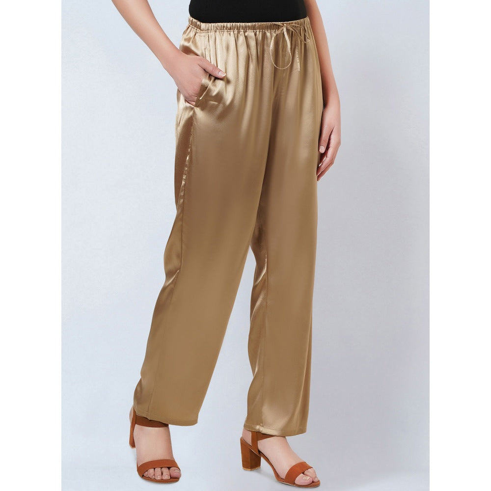 First Resort by Ramola Bachchan Gold Satin Straight Pant