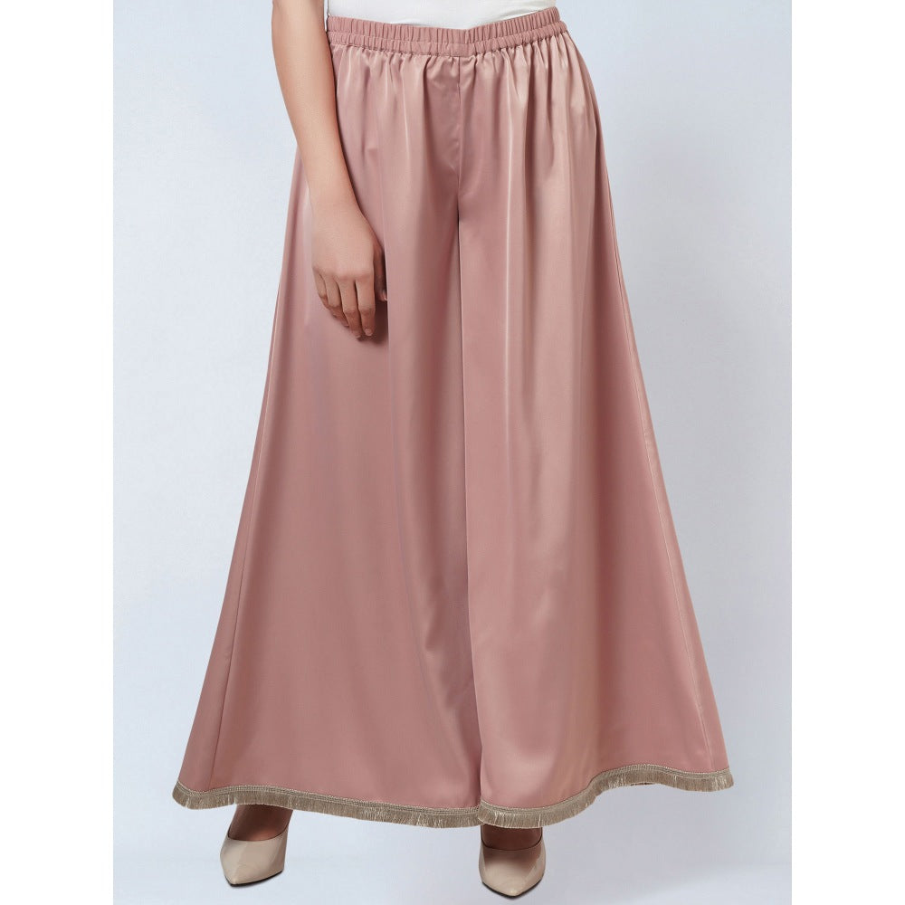 First Resort by Ramola Bachchan Powder Pink Flared Leg Palazzo with Lace