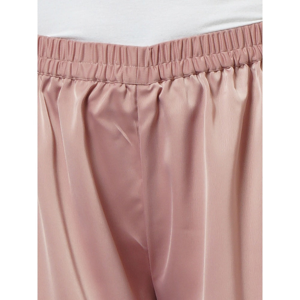 First Resort by Ramola Bachchan Powder Pink Flared Leg Palazzo with Lace