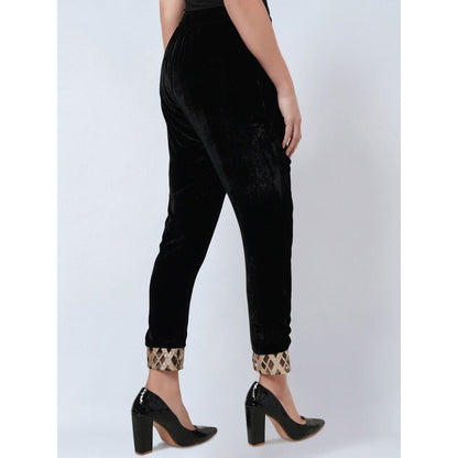 First Resort by Ramola Bachchan Black Silk Velvet Straight Pant with Gota Lace Detail